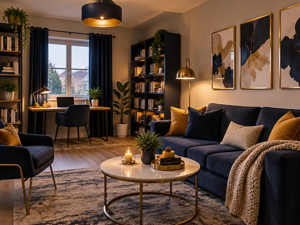 Cozy student living room with study space